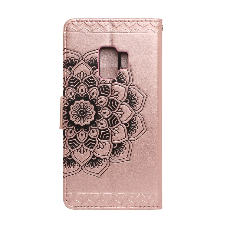 Imprinted Flower Pattern Wallet Leather Stand Case for Samsung Galaxy S9 G960 - Rose Gold-2