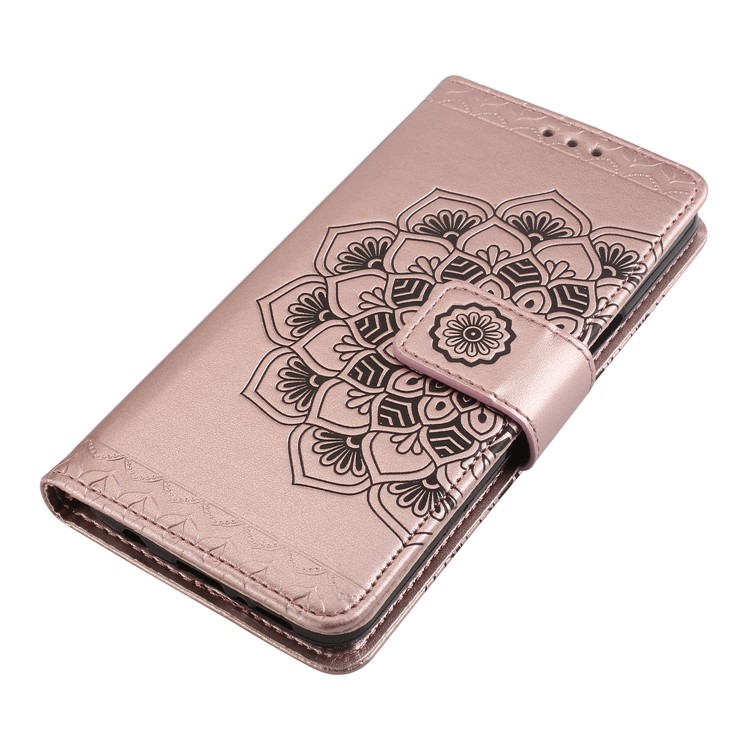 Imprinted Flower Pattern Wallet Leather Stand Case for Samsung Galaxy S9 G960 - Rose Gold-3