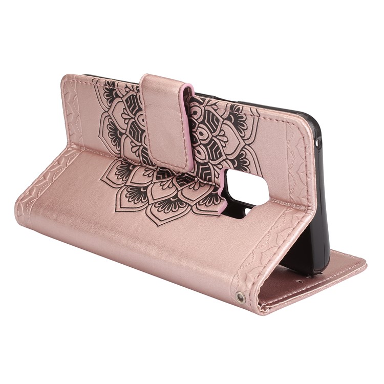 Imprinted Flower Pattern Wallet Leather Stand Case for Samsung Galaxy S9 G960 - Rose Gold-5