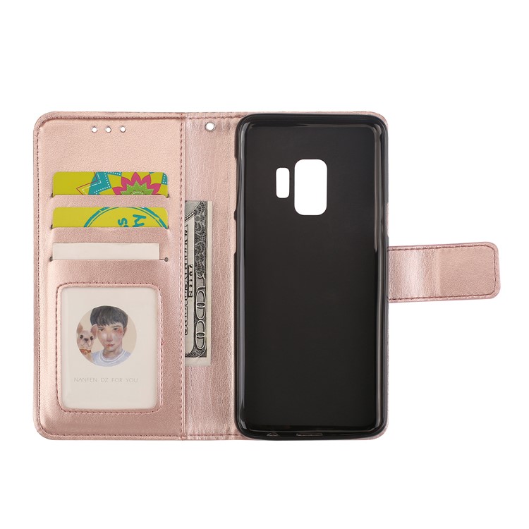 Imprinted Flower Pattern Wallet Leather Stand Case for Samsung Galaxy S9 G960 - Rose Gold-6