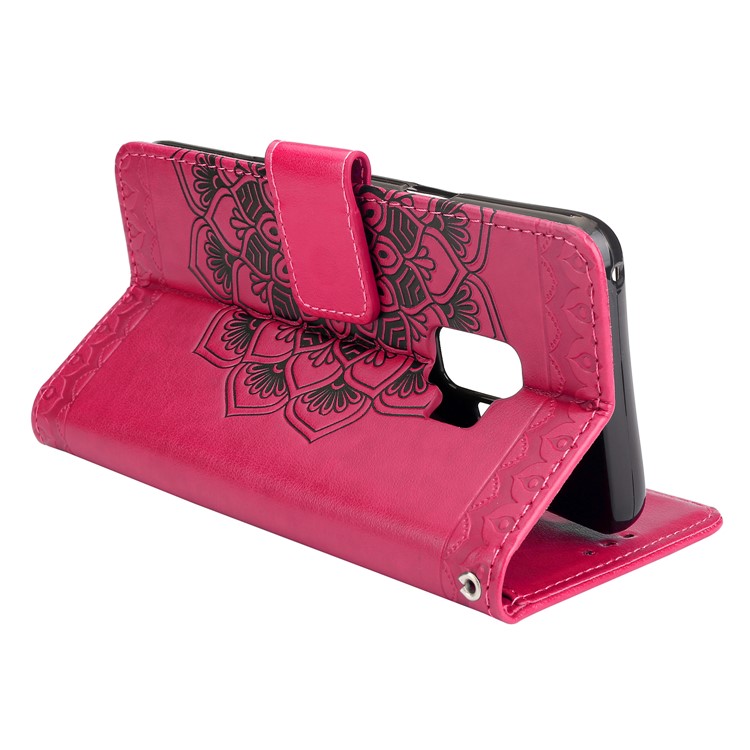 Imprinted Flower Pattern Wallet Leather Stand Cover for Samsung Galaxy S9 G960 - Rose-5