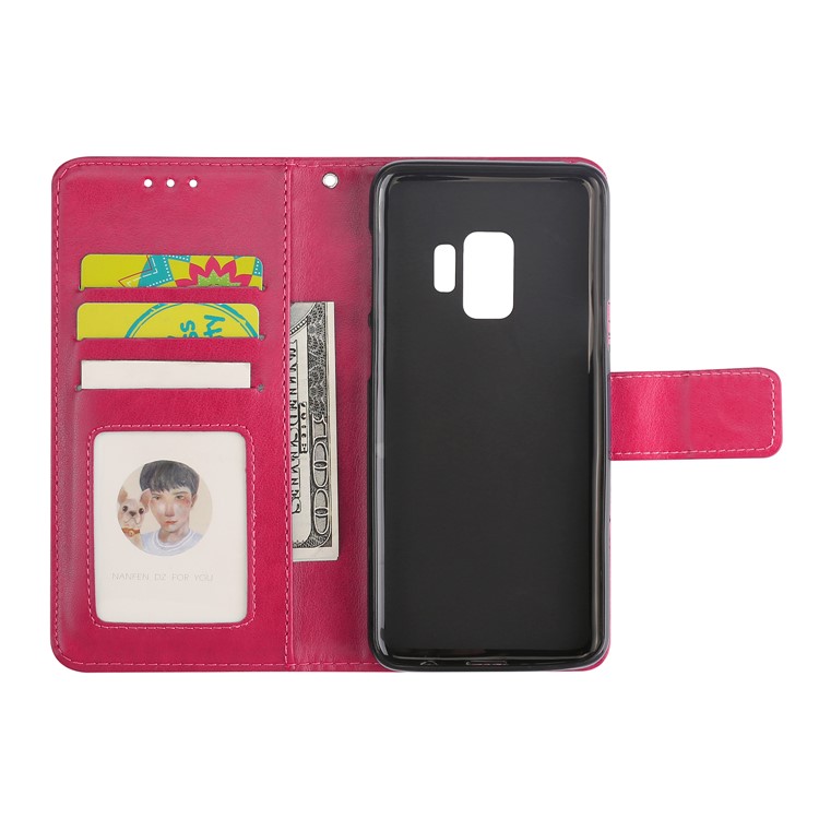 Imprinted Flower Pattern Wallet Leather Stand Cover for Samsung Galaxy S9 G960 - Rose-6