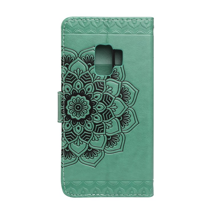 Imprinted Flower Pattern Leather Wallet Case Phone Shell for Samsung Galaxy S9 G960 - Green-2