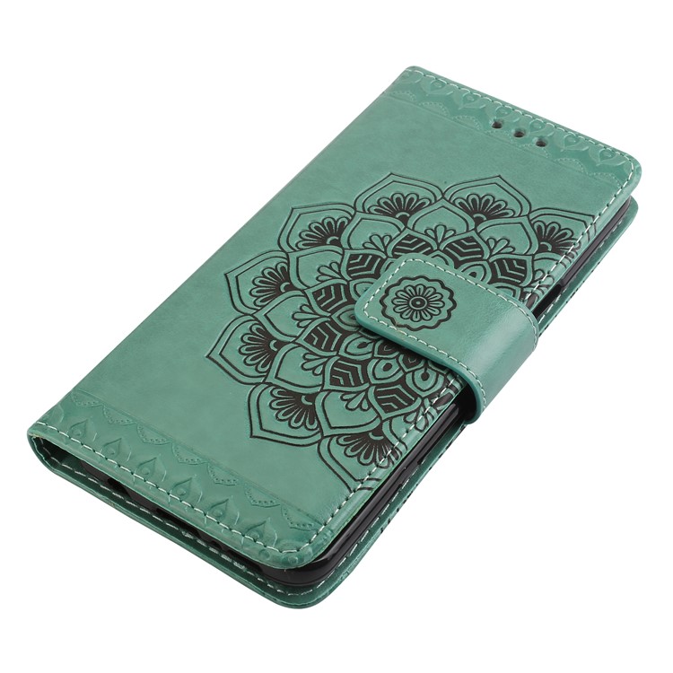 Imprinted Flower Pattern Leather Wallet Case Phone Shell for Samsung Galaxy S9 G960 - Green-3