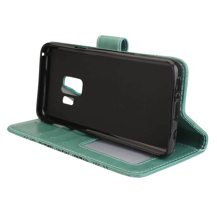 Imprinted Flower Pattern Leather Wallet Case Phone Shell for Samsung Galaxy S9 G960 - Green-4