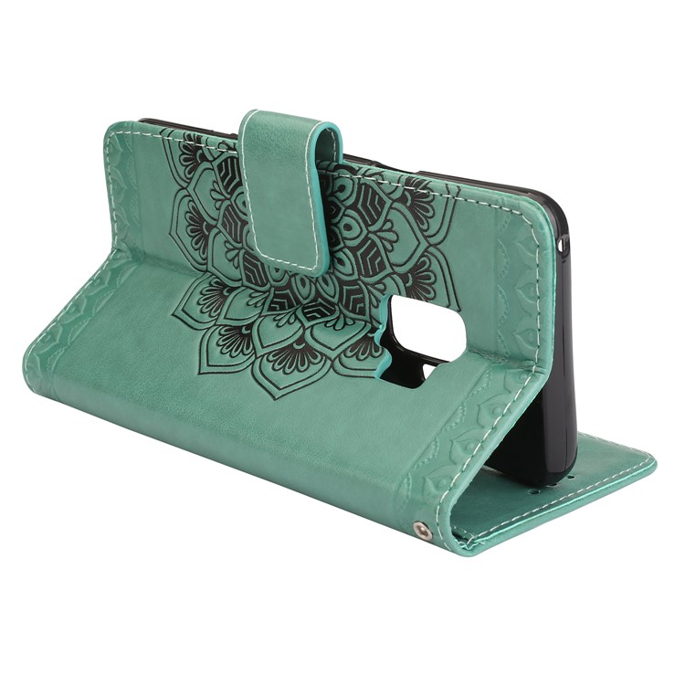Imprinted Flower Pattern Leather Wallet Case Phone Shell for Samsung Galaxy S9 G960 - Green-5