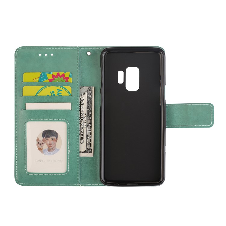Imprinted Flower Pattern Leather Wallet Case Phone Shell for Samsung Galaxy S9 G960 - Green-6