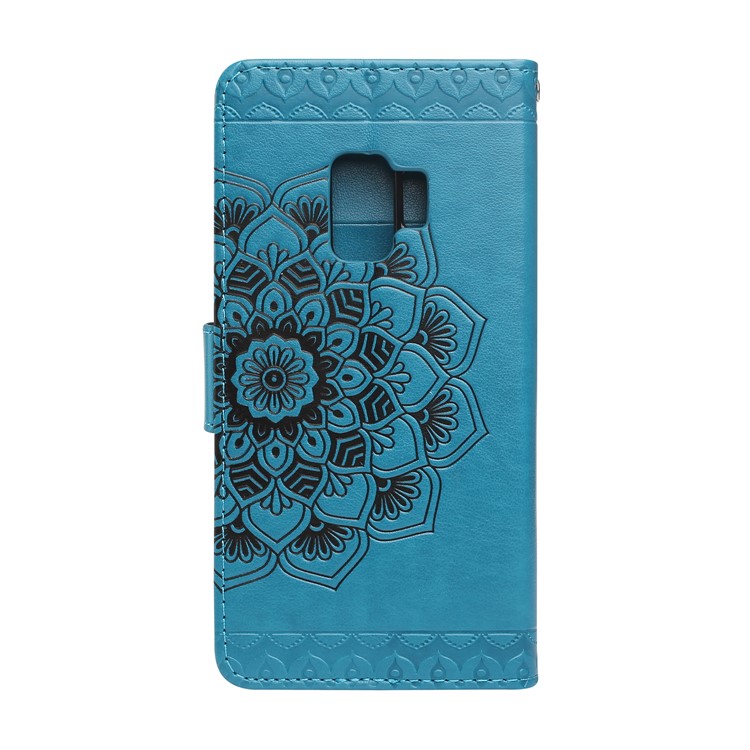 Imprinted Flower Pattern Leather Card Holder Case for Samsung Galaxy S9 G960 - Blue-2