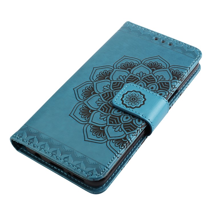 Imprinted Flower Pattern Leather Card Holder Case for Samsung Galaxy S9 G960 - Blue-3