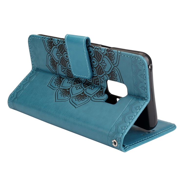Imprinted Flower Pattern Leather Card Holder Case for Samsung Galaxy S9 G960 - Blue-5