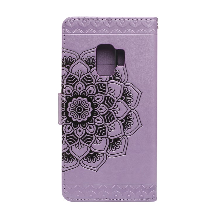 Imprinted Flower Pattern Leather Wallet Case with Stand for Samsung Galaxy S9 G960 - Purple-2
