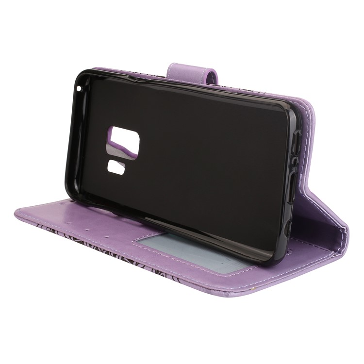 Imprinted Flower Pattern Leather Wallet Case with Stand for Samsung Galaxy S9 G960 - Purple-4