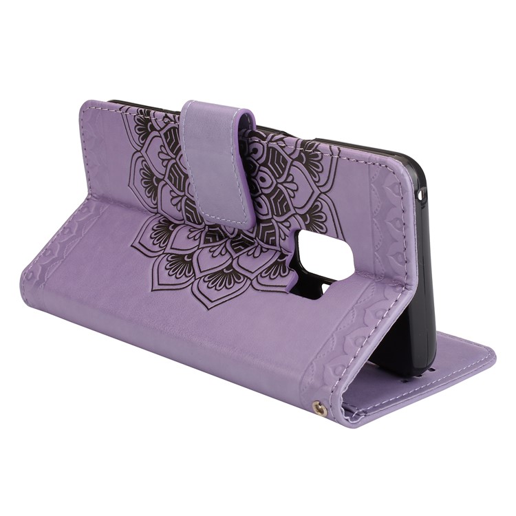 Imprinted Flower Pattern Leather Wallet Case with Stand for Samsung Galaxy S9 G960 - Purple-5