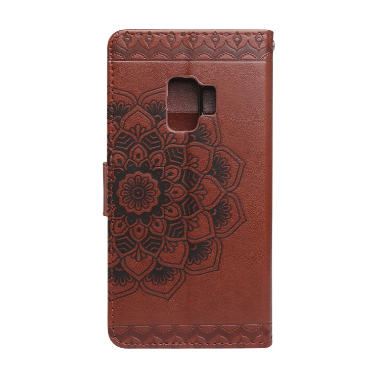 Imprinted Flower Pattern PU Leather Wallet Case for Samsung Galaxy S9 G960 - Brown-2