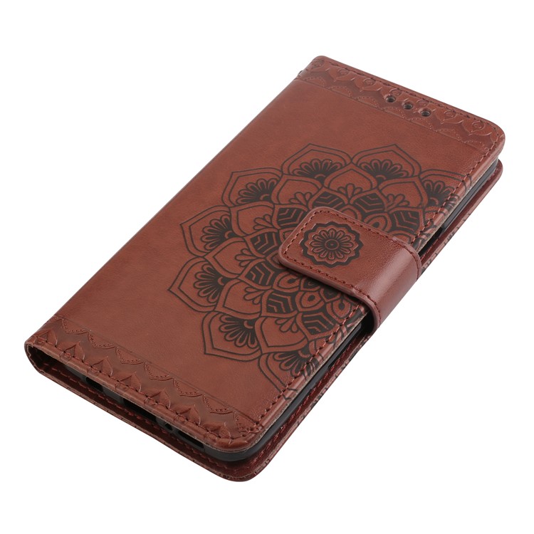 Imprinted Flower Pattern PU Leather Wallet Case for Samsung Galaxy S9 G960 - Brown-3