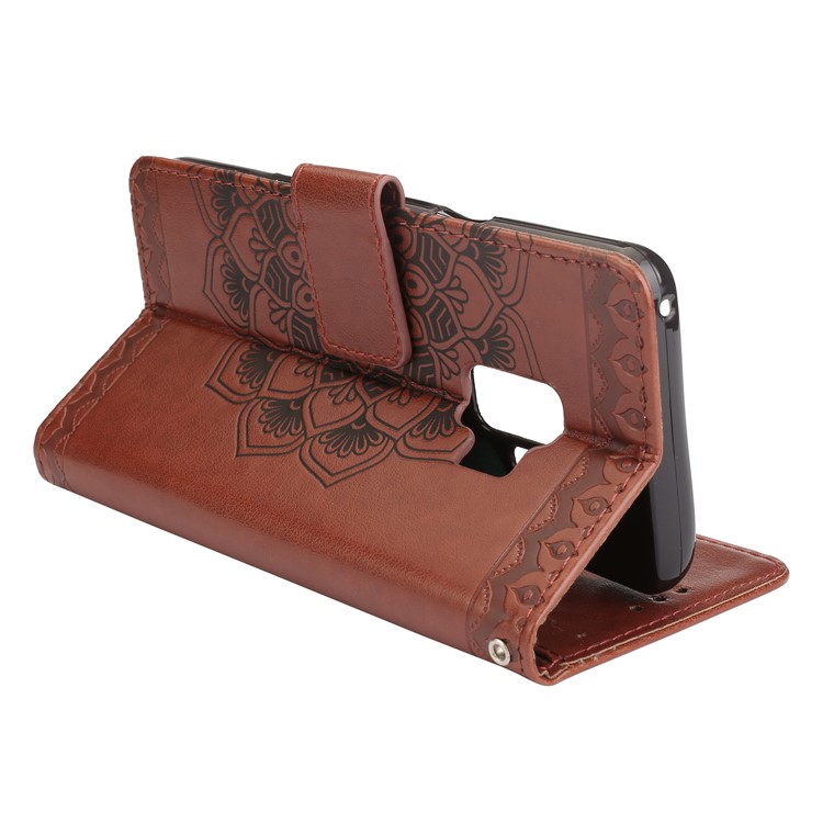 Imprinted Flower Pattern PU Leather Wallet Case for Samsung Galaxy S9 G960 - Brown-5