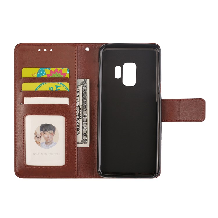 Imprinted Flower Pattern PU Leather Wallet Case for Samsung Galaxy S9 G960 - Brown-6