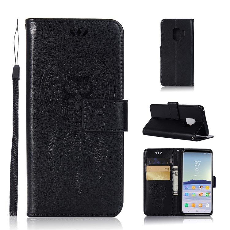Imprint Owl Dream Catcher Pattern PU Leather Wallet Case for Samsung Galaxy S9 - Black-1