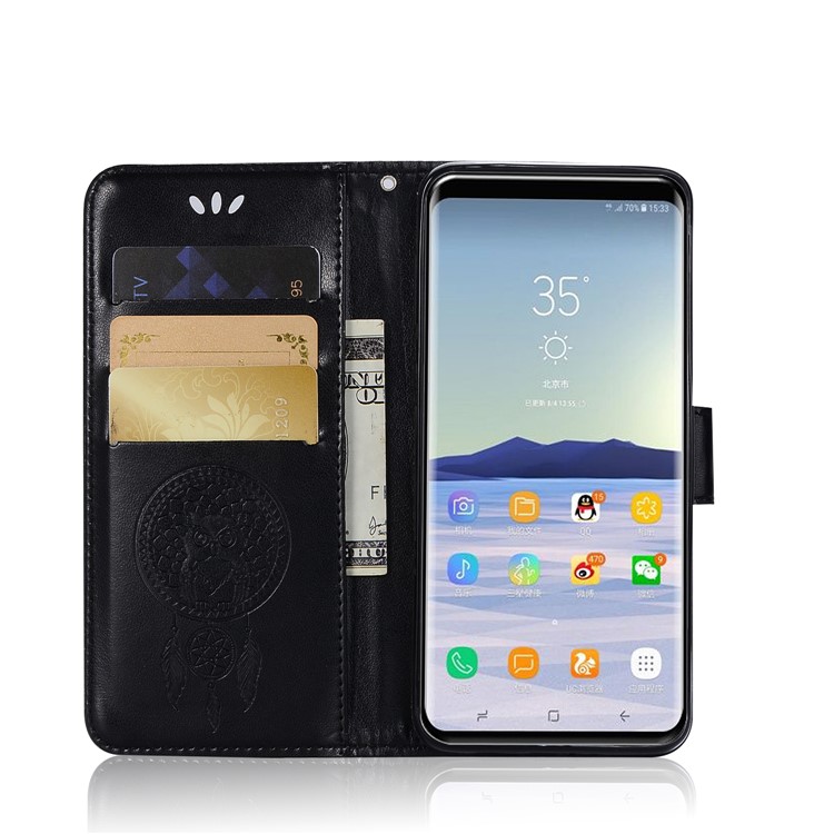 Imprint Owl Dream Catcher Pattern PU Leather Wallet Case for Samsung Galaxy S9 - Black-4