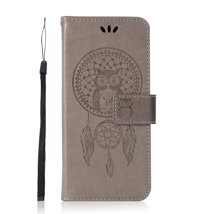 Imprint Owl Dream Catcher Pattern PU Leather Wallet Cover for Samsung Galaxy S9 - Grey-2