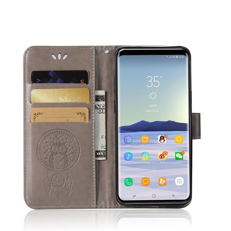 Imprint Owl Dream Catcher Pattern PU Leather Wallet Cover for Samsung Galaxy S9 - Grey-4