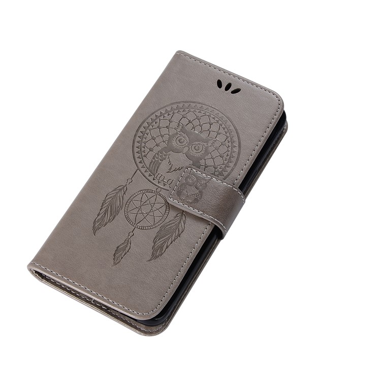 Imprint Owl Dream Catcher Pattern PU Leather Wallet Cover for Samsung Galaxy S9 - Grey-7