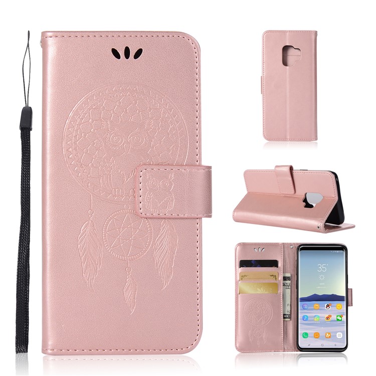 Imprint Owl Dream Catcher Pattern PU Leather Wallet Shell for Samsung Galaxy S9 - Rose Gold-1