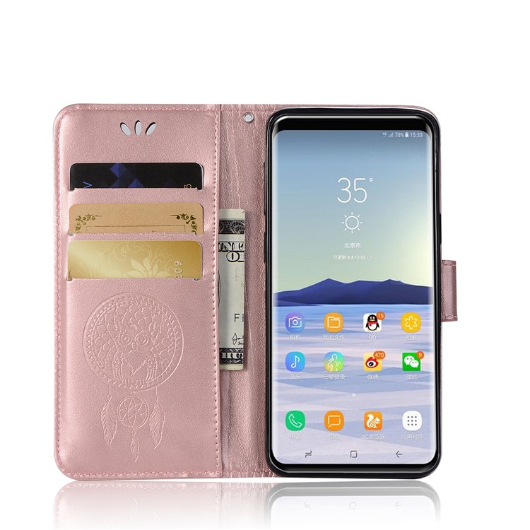 Imprint Owl Dream Catcher Pattern PU Leather Wallet Shell for Samsung Galaxy S9 - Rose Gold-4
