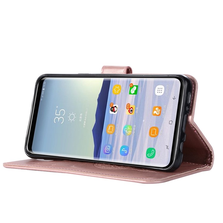 Imprint Owl Dream Catcher Pattern PU Leather Wallet Shell for Samsung Galaxy S9 - Rose Gold-6
