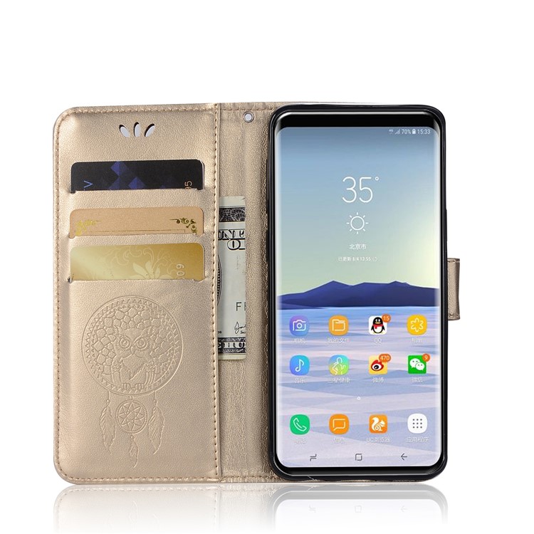 Imprint Owl Dream Catcher Pattern PU Leather Case with Stand for Samsung Galaxy S9 - Gold-2