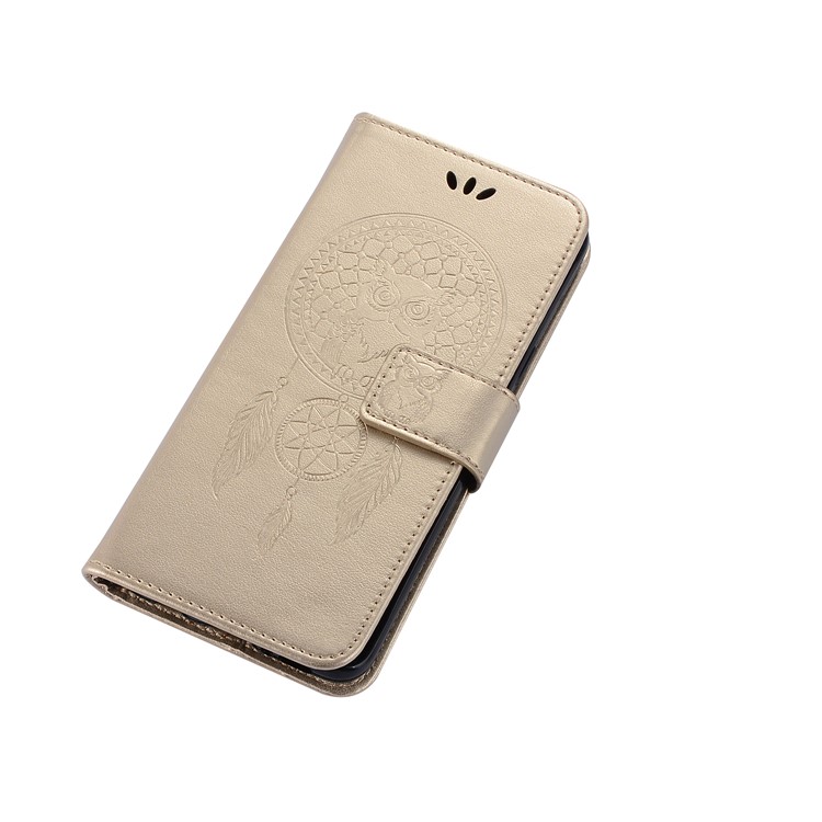 Imprint Owl Dream Catcher Pattern PU Leather Case with Stand for Samsung Galaxy S9 - Gold-5