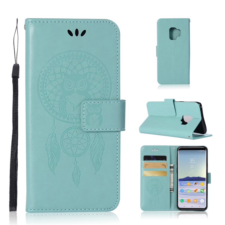 Imprint Owl Dream Catcher Pattern PU Leather Cover with Stand for Samsung Galaxy S9 - Cyan-1
