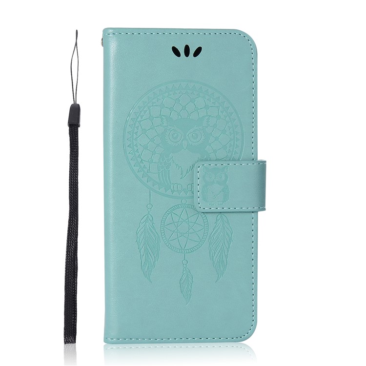 Imprint Owl Dream Catcher Pattern PU Leather Cover with Stand for Samsung Galaxy S9 - Cyan-2