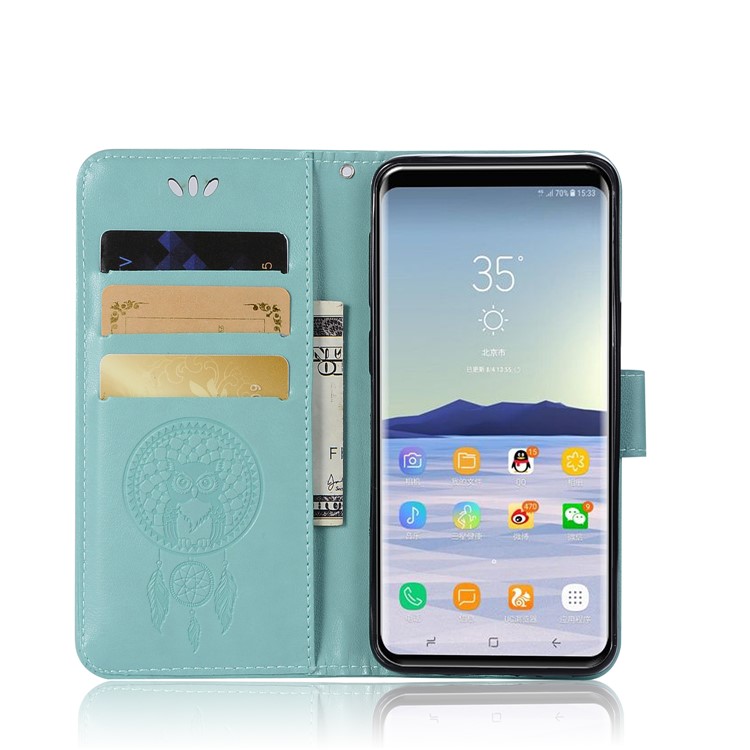 Imprint Owl Dream Catcher Pattern PU Leather Cover with Stand for Samsung Galaxy S9 - Cyan-4