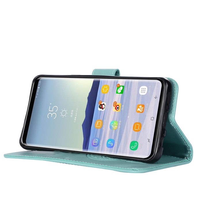 Imprint Owl Dream Catcher Pattern PU Leather Cover with Stand for Samsung Galaxy S9 - Cyan-6
