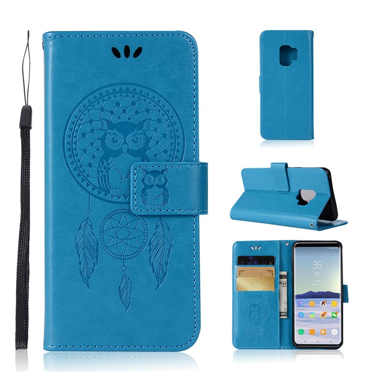Imprint Owl Dream Catcher Pattern PU Leather Flip Case for Samsung Galaxy S9 G960 - Blue-1