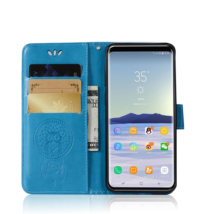 Imprint Owl Dream Catcher Pattern PU Leather Flip Case for Samsung Galaxy S9 G960 - Blue-4