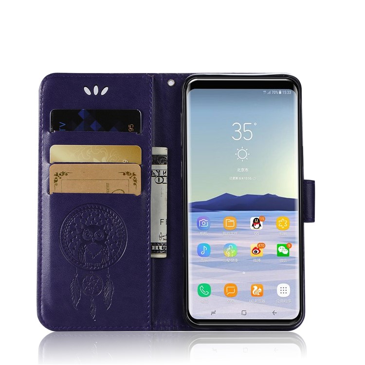 Imprint Owl Dream Catcher Pattern PU Leather Wallet Mobile Case for Samsung Galaxy S9 - Purple-4
