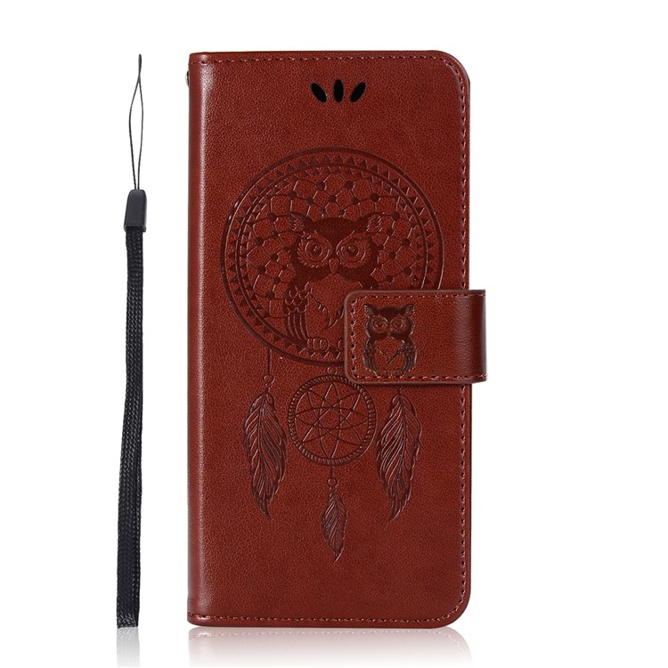 Imprint Owl Dream Catcher Pattern PU Leather Wallet Cell Phone Cover for Samsung Galaxy S9 - Brown-2