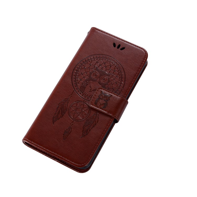 Imprint Owl Dream Catcher Pattern PU Leather Wallet Cell Phone Cover for Samsung Galaxy S9 - Brown-7