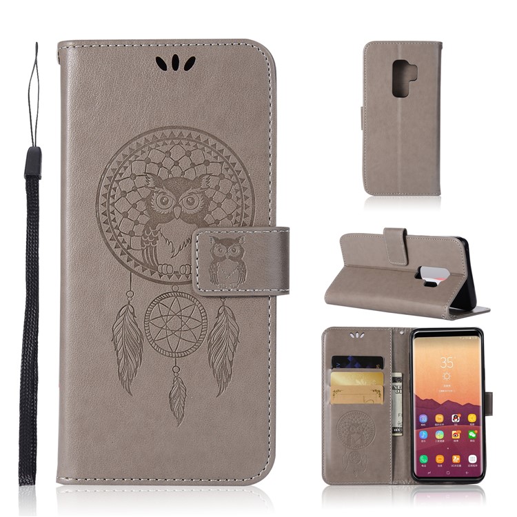 Imprint Dream Catcher Owl Magnetic Wallet PU Leather Stand Case for Samsung Galaxy S9+ G965 - Grey-1