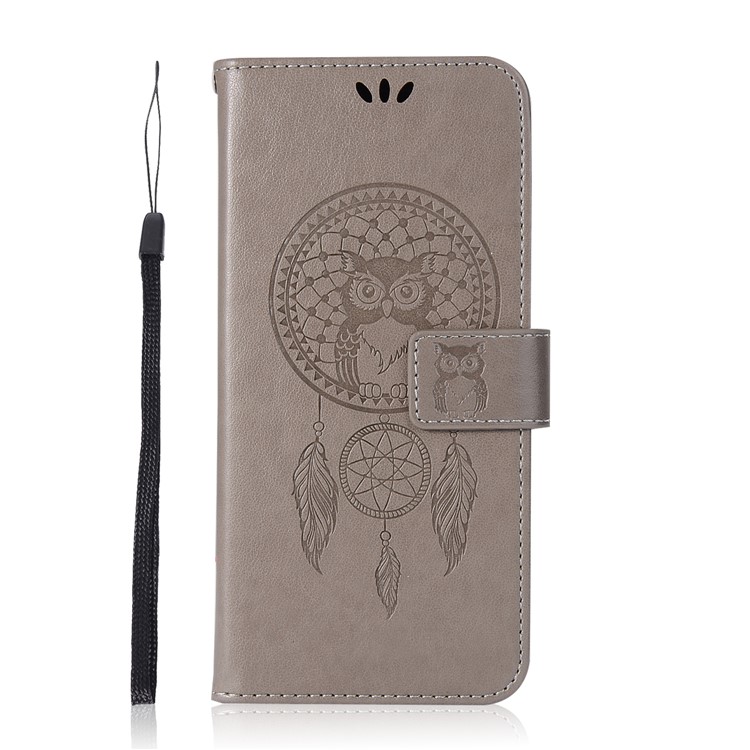 Imprint Dream Catcher Owl Magnetic Wallet PU Leather Stand Case for Samsung Galaxy S9+ G965 - Grey-2