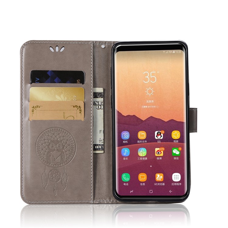 Imprint Dream Catcher Owl Magnetic Wallet PU Leather Stand Case for Samsung Galaxy S9+ G965 - Grey-4