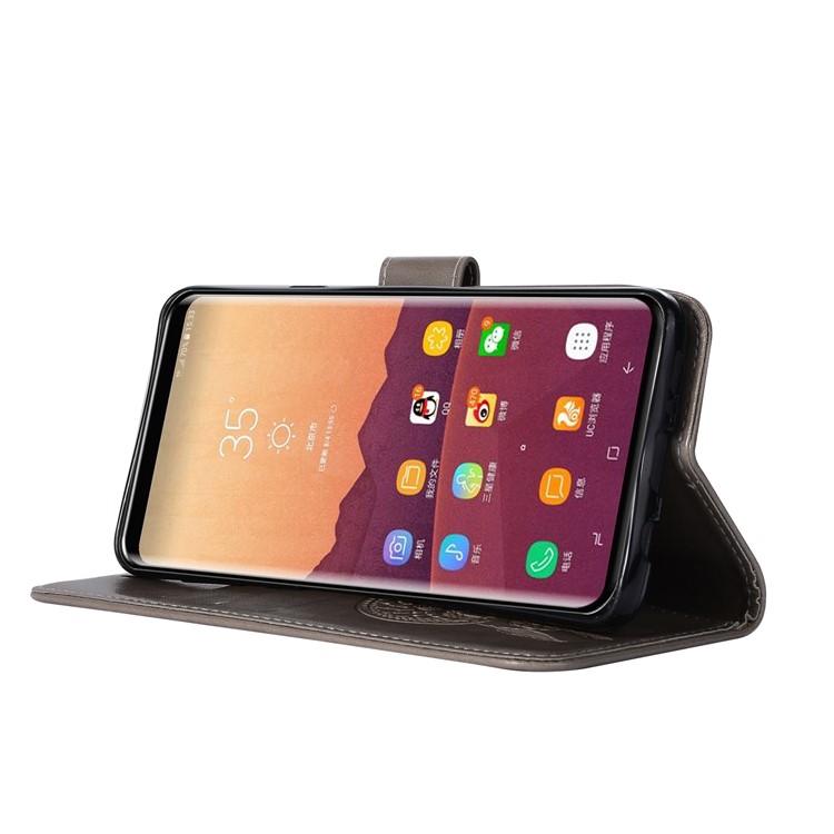 Imprint Dream Catcher Owl Magnetic Wallet PU Leather Stand Case for Samsung Galaxy S9+ G965 - Grey-6
