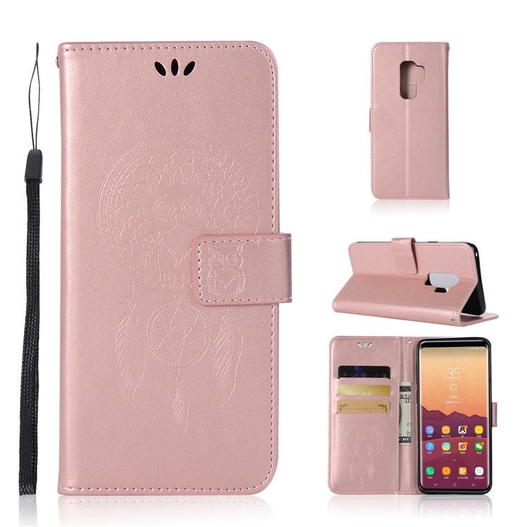 Imprint Dream Catcher Owl Magnetic Wallet PU Leather Stand Shell for Samsung Galaxy S9+ G965 - Rose Gold-1