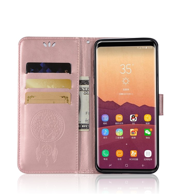 Imprint Dream Catcher Owl Magnetic Wallet PU Leather Stand Shell for Samsung Galaxy S9+ G965 - Rose Gold-4