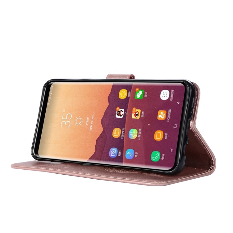 Imprint Dream Catcher Owl Magnetic Wallet PU Leather Stand Shell for Samsung Galaxy S9+ G965 - Rose Gold-6
