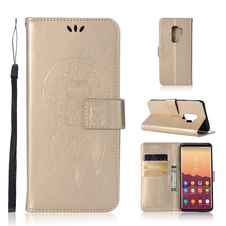 Imprint Dream Catcher Owl Magnetic Wallet PU Leather Stand Casing for Samsung Galaxy S9+ G965 - Gold-1