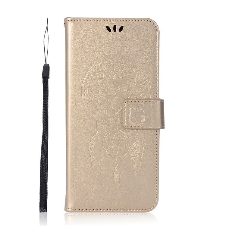 Imprint Dream Catcher Owl Magnetic Wallet PU Leather Stand Casing for Samsung Galaxy S9+ G965 - Gold-2