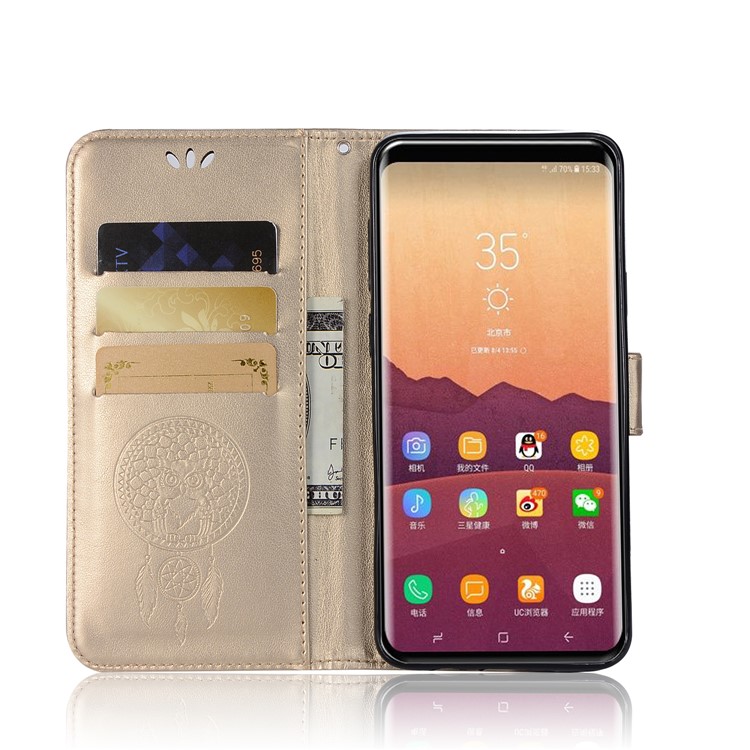 Imprint Dream Catcher Owl Magnetic Wallet PU Leather Stand Casing for Samsung Galaxy S9+ G965 - Gold-4